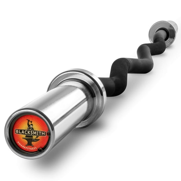 XMARK 4' BLACKSMITH Olympic EZ Curl Bar with Nylon Bushings, Chrome with Black Manganese Phosphate Shaft, 28mm Grip