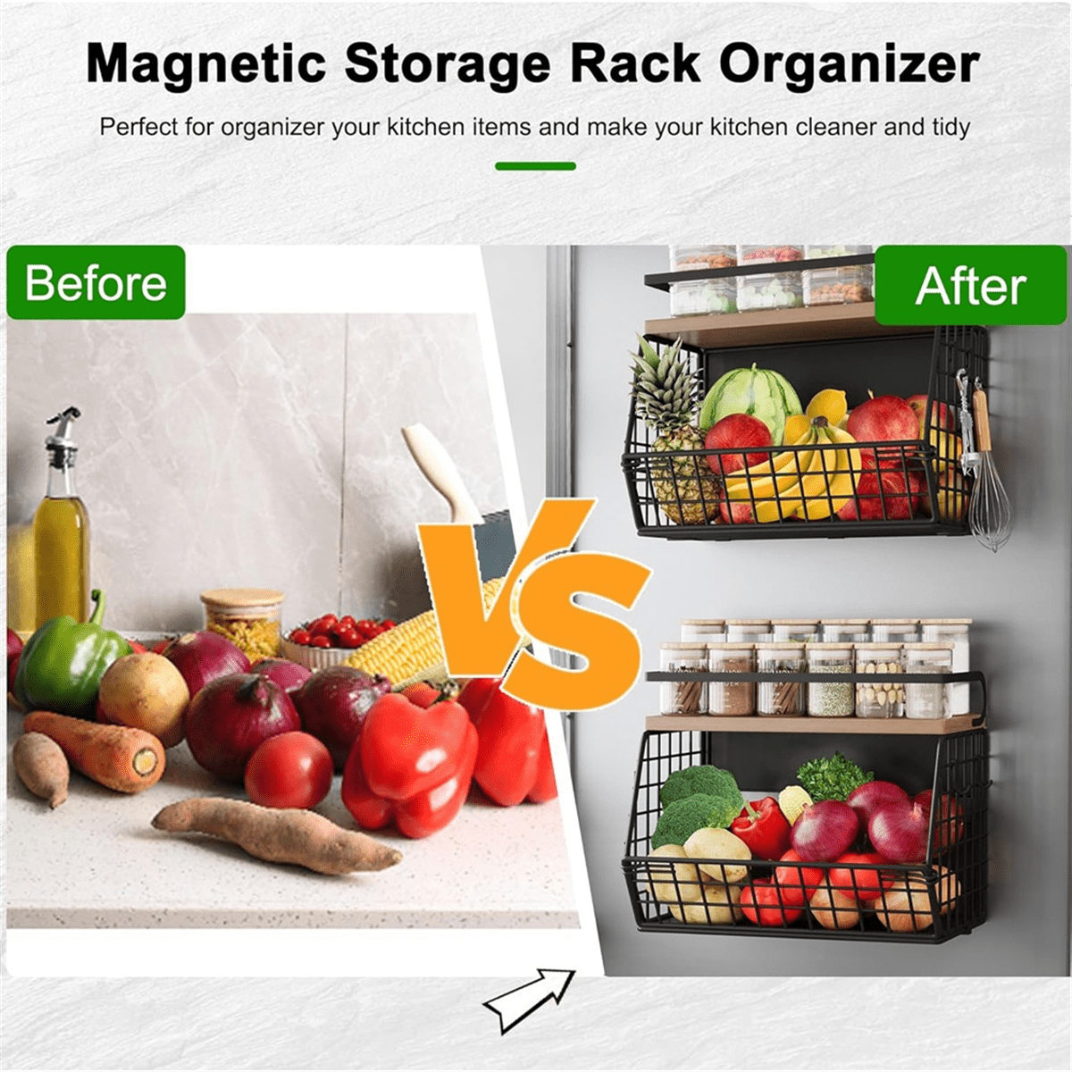 Magnetic Shelf for Fridge with Wood Lid Spice Rack for Refrigerator