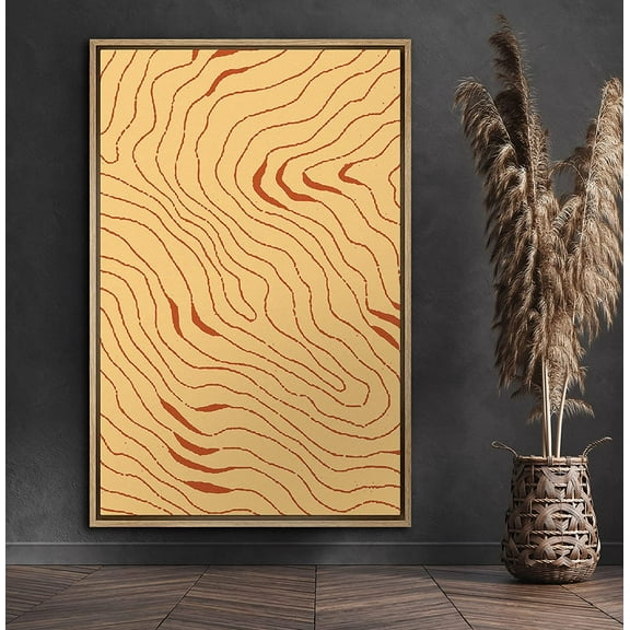 PixonSign Framed Canvas Print Wall Art Yellow and Red Swirling Print Geometric Shapes Illustrations Modern Art Minimalist Dramatic Multicolor for Living Room, Bedroom, Office - 16"x24" Natural