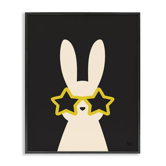Stupell Industries Rabbit with Star Glasses Animals Painting Black Framed Art Print Wall Art, 11 x 14
