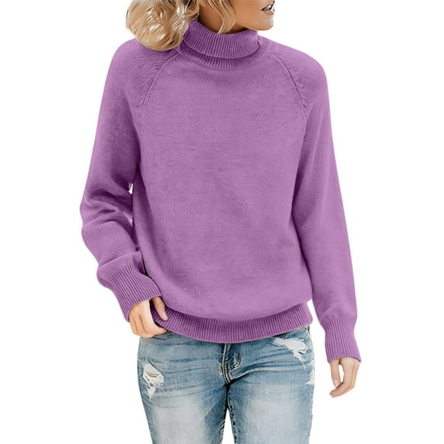 Chandails à Manches Longues pour Femmes, T-shirt à Demi-Col Roulé, Chandail Tricoté à Manches Longues, Chandail Chaud, Haut, T-shirt à Manches Longues pour Femmes m