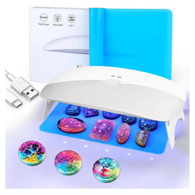 Lampe UV en Résine, 48W Séchage Rapide UV/LED avec 30 Pcs Perles de Lampe Double Source Lumineuse pour Kit de Résine UV, 1Ensemble * Lampe en Résine UV, Blanc
