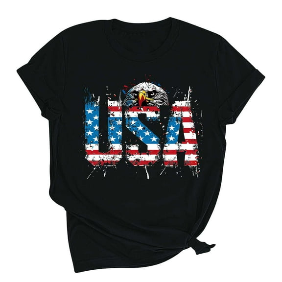 Summer Clean Womens 4Th Of July Patriotic Shirt American Flag Graphic Short Sleeve Tops Crew Neck Tee Shirts Independence Day T-Shirts Pullover Sweater Blouses Lounge Breathable Blouses 2025