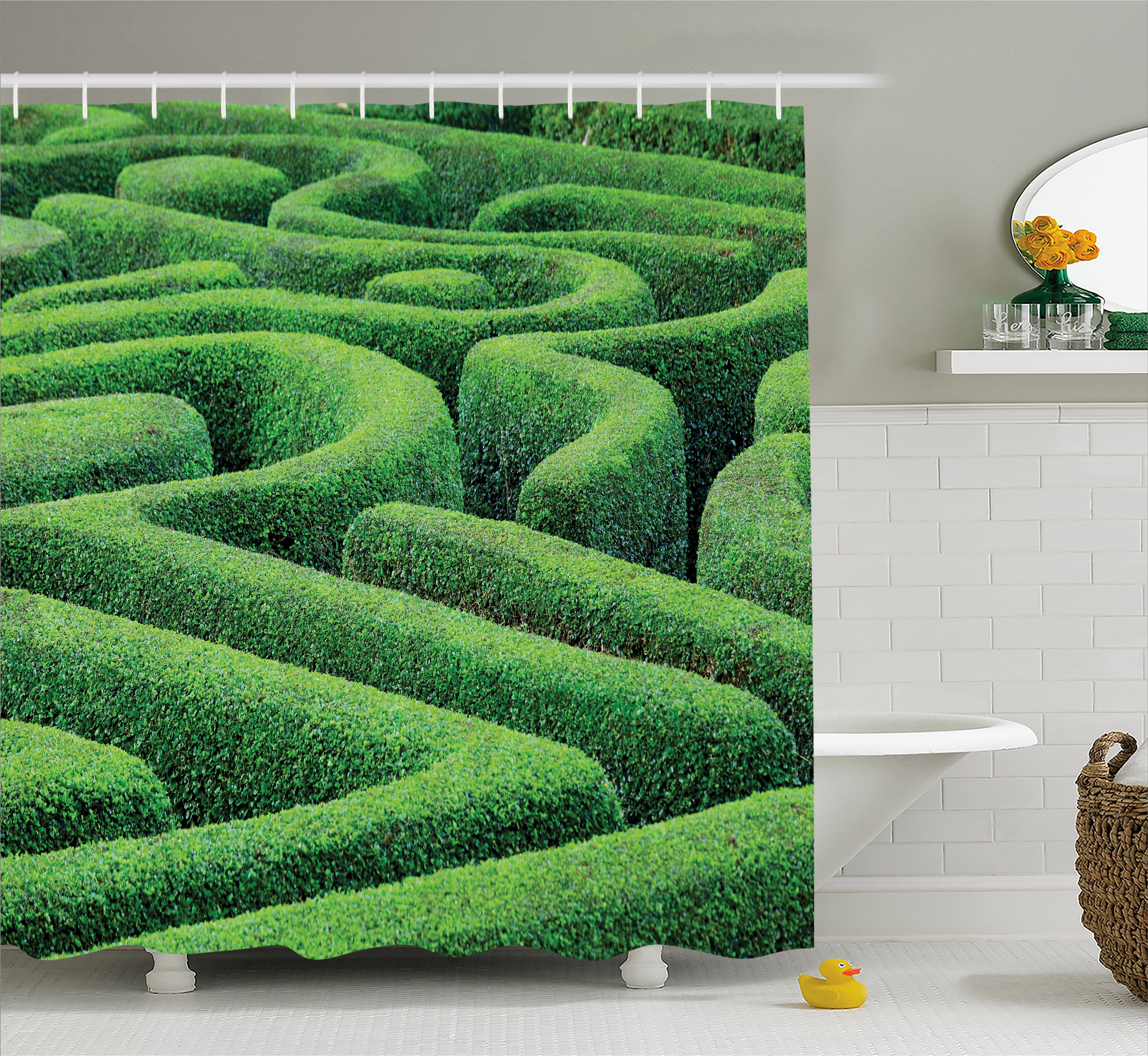 Garden Shower Curtain, Green Plant Maze Growth Ecology and