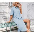 thumbnail image 3 of Women's Summer Loose Hand Pocket Midi Long Tunic Denim Shirt Dress, 3 of 6