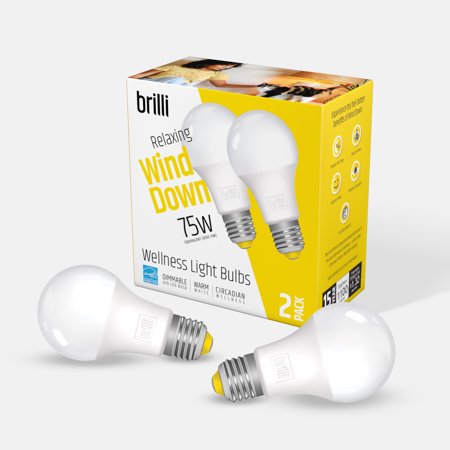 Brilli Wind Down LED Circadian Wellness Light Bulb  11 Watts (75W Equivalent) A19 E26 Base  Dimmable  Warm White  2-Pack