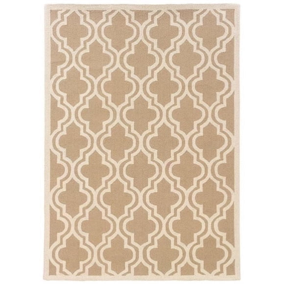 Riverbay Furniture 1'10" x 2'10" Hand Hooked Quatrefoil Beige Wool Rug