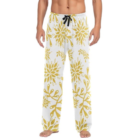 Gold Dahlia Pinnata Flowers Ghost Pajama Pants, Men's Lounge Pants Light with Drawstring and Pockets, Christmas New Year Birthday Father's Day Gifts