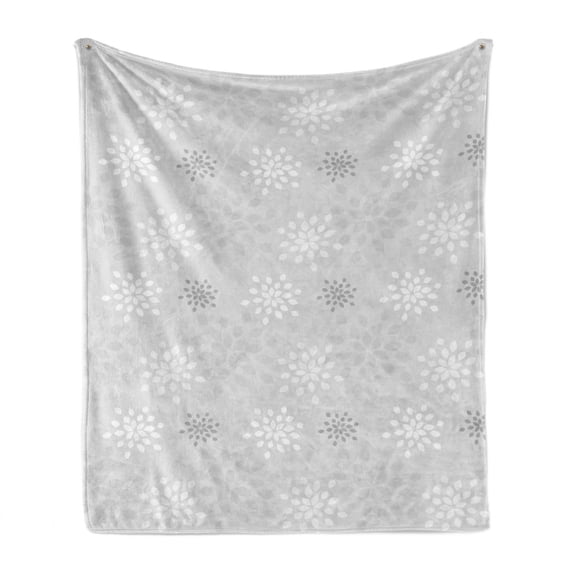 Grey and White Soft Flannel Fleece Blanket, Shabby Form Simplistic Flourishing Floral Nature Beauty Ornamental Romantic, Cozy Plush for Indoor and Outdoor Use, 50" x 60", Grey White, by Ambesonne