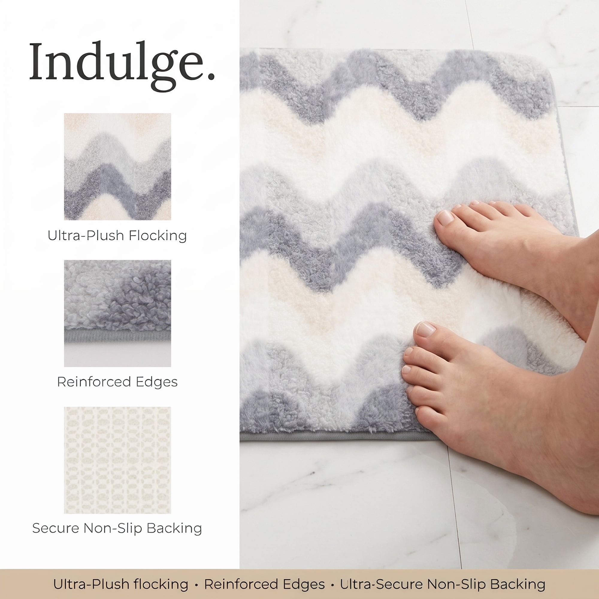 Unique Bargains Absorbent Non-Slip Machine Washable Geometric Bath Mat Gray 32" x 20"