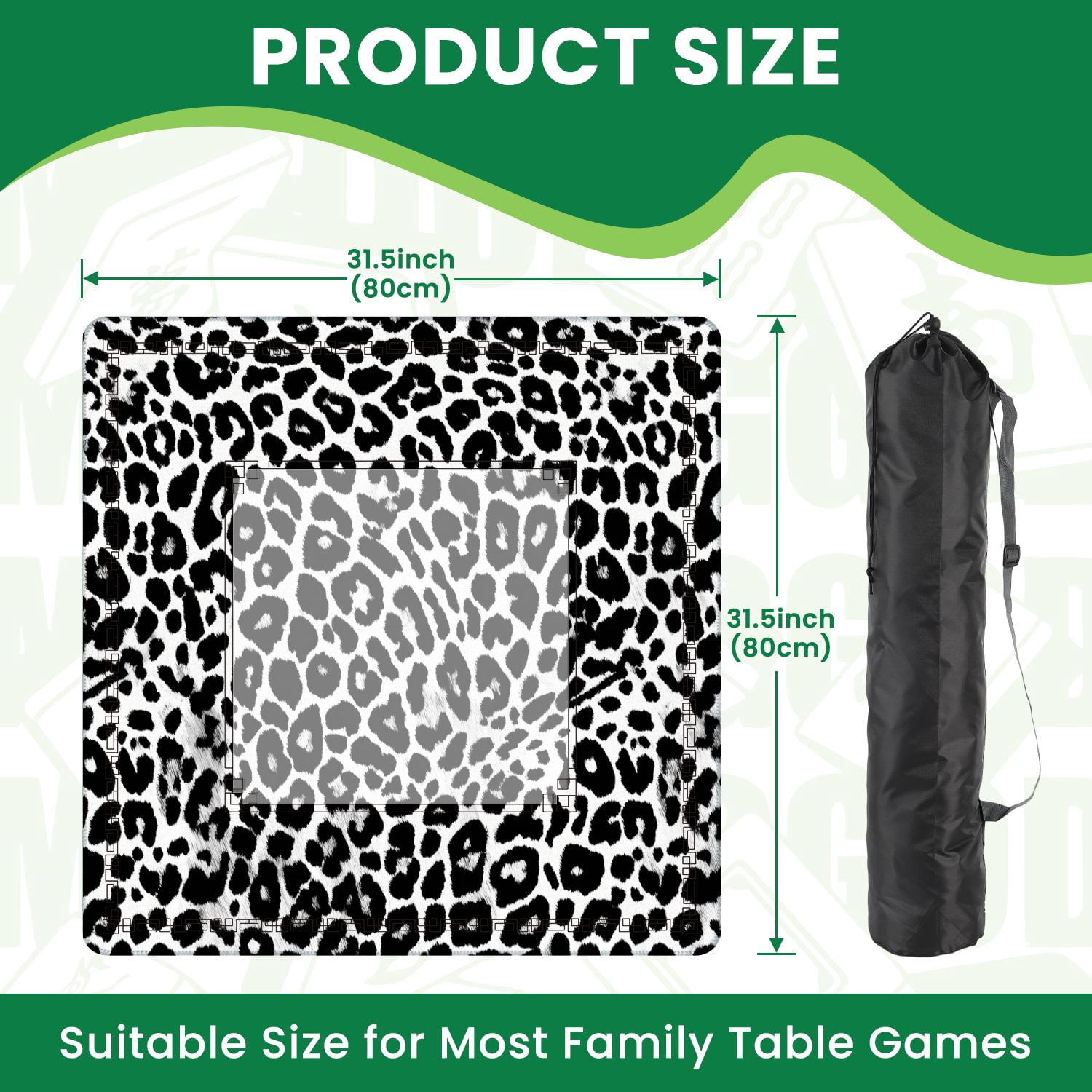 Mahjong Mat 31.5" x 31.5" leopard repeating seamless monochrome black white Non-Slip Noise Reduction American Mahjong Tiles Table Cover for Dominoes Poker Card Board Games Gift