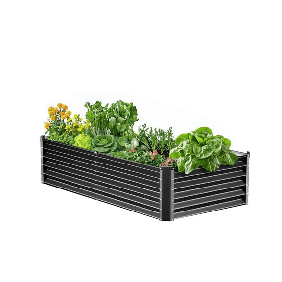 VEVOR Metal Raised Garden Bed, 6 x 3 x 1.5 ft Outdoor Galvanized Planter Box, with Open Bottom, Large Planter Raised Bed for Gardening Vegetables, Flowers, Herbs, and Succulent Plants, Dark Gray