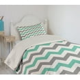 thumbnail image 2 of Ambesonne Chevron Quilted Coverlet 2 Pcs, Geometric Wavy Zigzag, Twin Size, Seafoam Grey White, 2 of 5