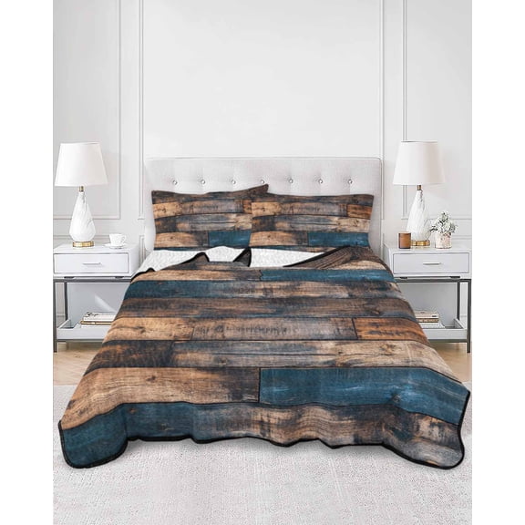 Quilts Twin Size, Vintage Wooden Soft Comforter Bedding Set for Bed, Farmhouse Retro Shabby Wood Lightweight Quilted Bedspread with Pillow Cover(2 Pieces) for All Season, 68x86 Inch