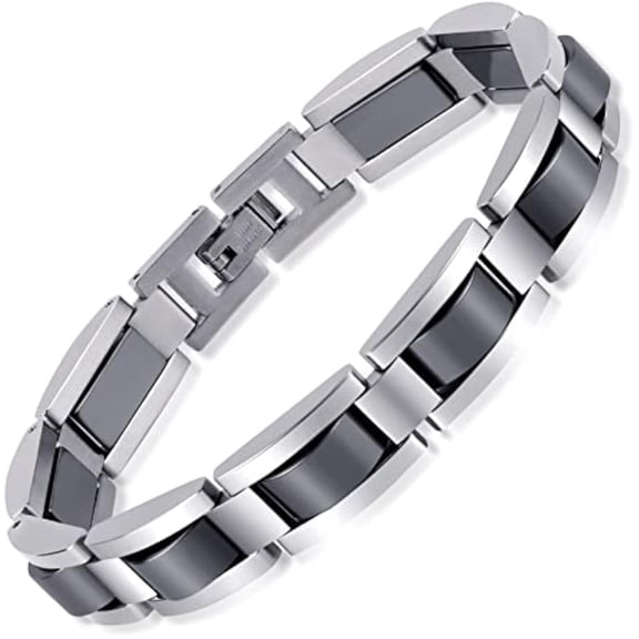 Mens Magnetic Bracelets, Classic Balck Titanium Stainless Steel Bracelet with Natural Hematite Magnet Stones,Men's Jewelry Gifts, 8.66 inch