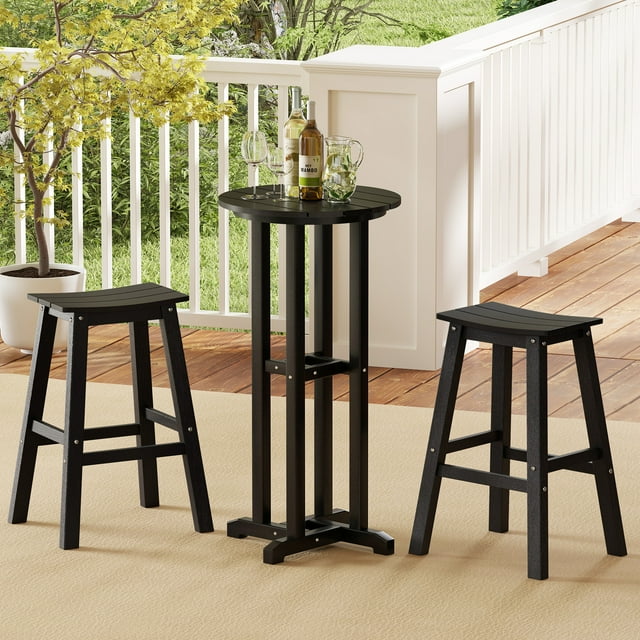 Gymax 3PCS Outdoor HDPE Bar Table & Chair Set for 2 w/ Footrests for Garden Yard Pool