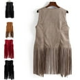 thumbnail image 2 of Women Faux Suede Sleeveless Jacket Fringe Tassels 70s Hippie Open Front Cardigan, 2 of 13