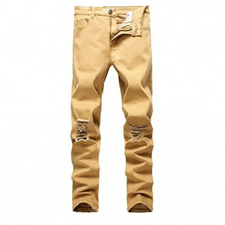 Mens Biker Leg Fashion Skinny Fit Stretch Slim Destroyed Denim Jeans