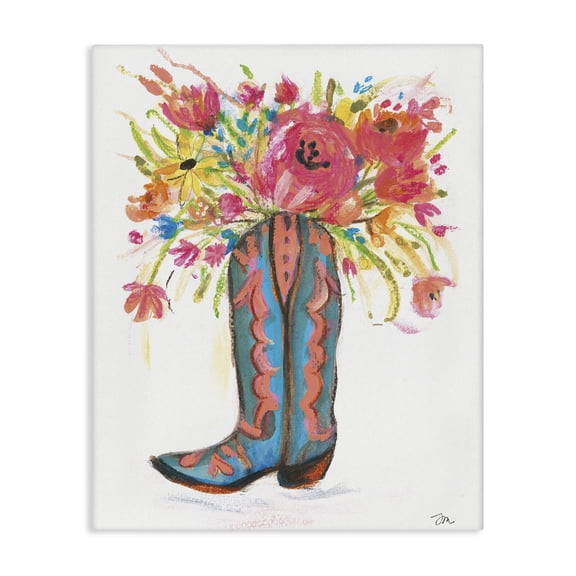 Stupell Industries Floral Cowgirl Boot Pastels Floral Painting Wrapped Canvas Canvas Art Print Wall Art, 16 x 20