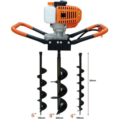 TFCFL 52cc Gas Powered Earth Auger Post Hole Digger Borer Fence Ground Drill 4"/ 6"/ 8" Bits Petrol Auger Set Post Auger