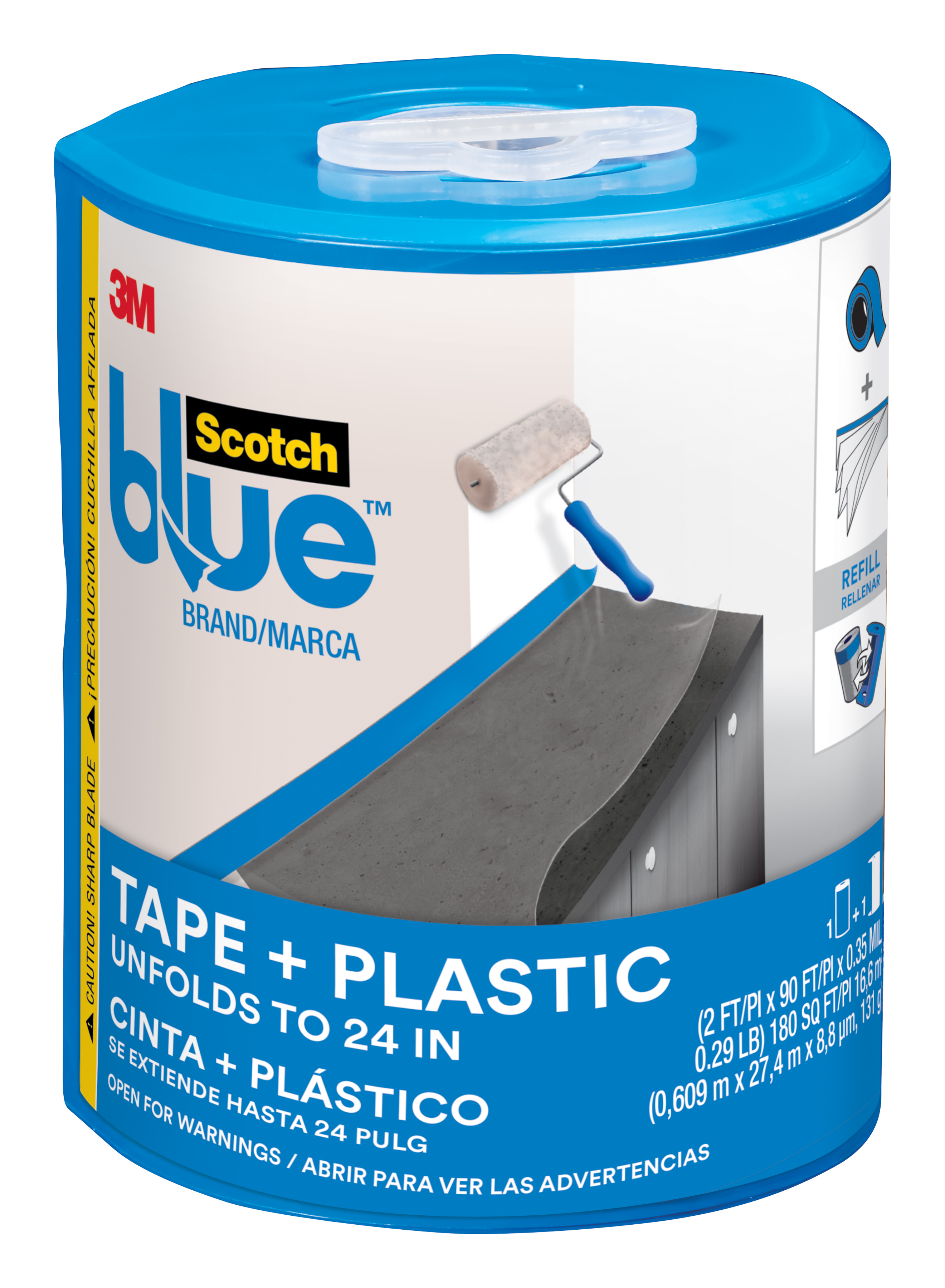 ScotchBlue Tape + Plastic with Dispenser, 2 ft x 90 ft