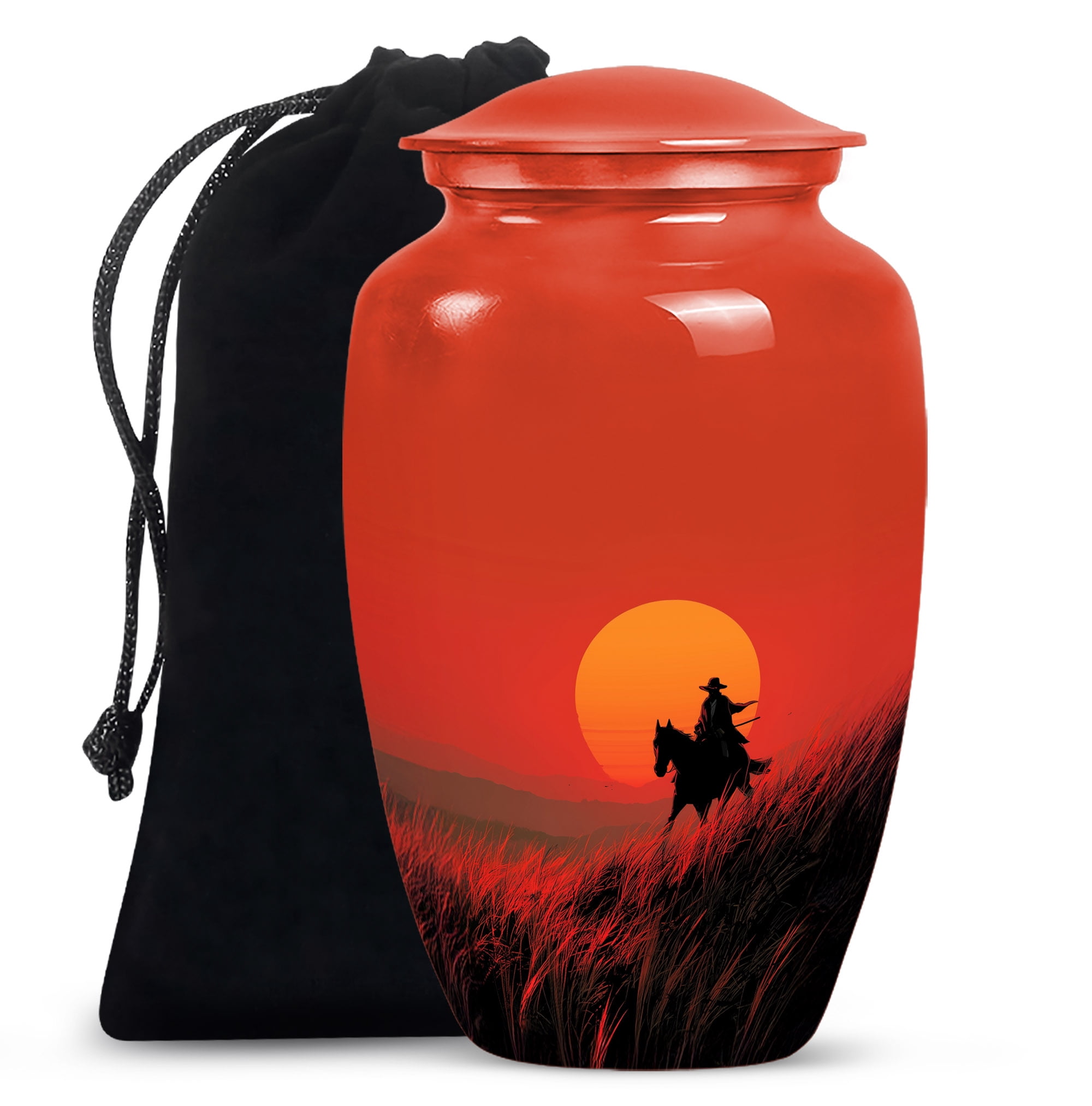 Sunset Cowboy Memorial Keepsake Urns For Ashes, Large Decorative Cremation Urns For Human Ashes Mom & Dad, Cremation Urns For Adult Women Ashes (Size-10 inch 1 Pc, 3 Inch 1pcs)