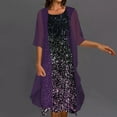 thumbnail image 2 of ZQGJB Womens Two-Piece Set Sparkly Midi Dress with Long Sleeve Cardigan Loose Elegant Chiffon Sleeveless Plus Size Wedding Guest Dresses Suit Purple XXL, 2 of 6