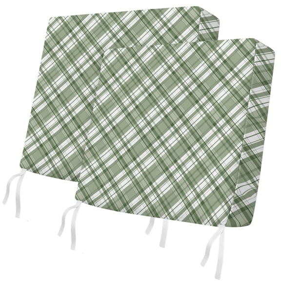 Outdoor Patio Cushion Covers 2 Pack Sage Green Checked Plaid Chair Pads Slipcovers with Ties & Zipper Waterproof Diagonal Weave Lines Seat Cushion Covers for Outdoor Furniture Couch Sofa 20x18 Inch