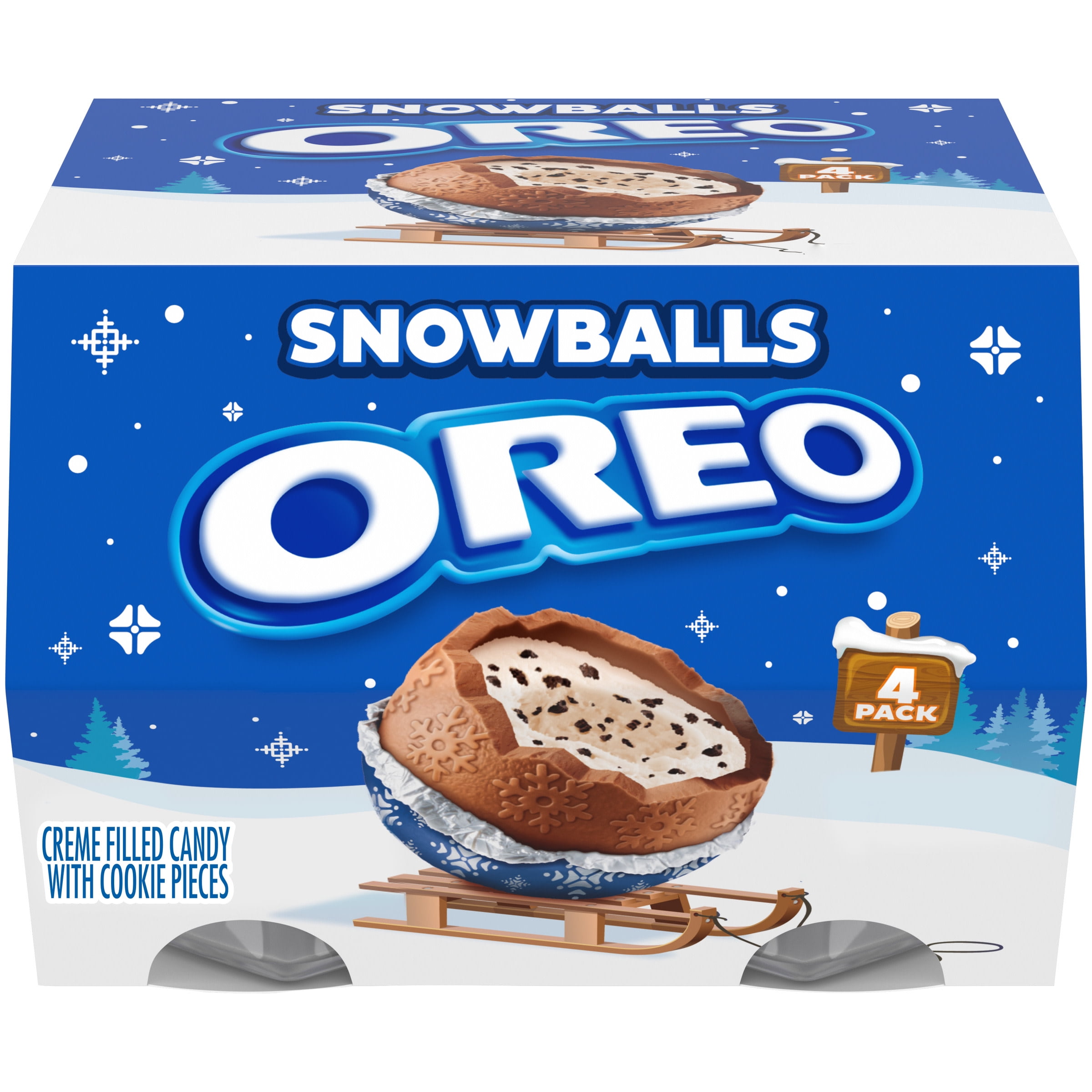 OREO Chocolate Snowballs, Creme Filled Holiday Candy with Cookie Pieces, 4 Pack