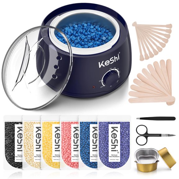Kit de Depilación KeShi Calentador de Cera 500 ml con 6 Bolsas de Cera en Perlas