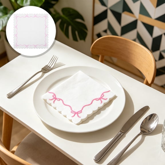 COOPHYA 40Pcs Paper Napkins Pink Bow Pattern Disposable Decorative Serviettes for Engagement and Bridal Showers