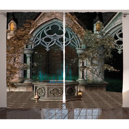 Gothic House Decor Curtains 2 Panels Set Mystical Patio
