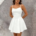 thumbnail image 6 of Aimik Women's Corset Mini Dress Summer Spaghetti Strap Ruched Front Solid Mini Skater Dress A-Line Flowy Short Dress, 6 of 6