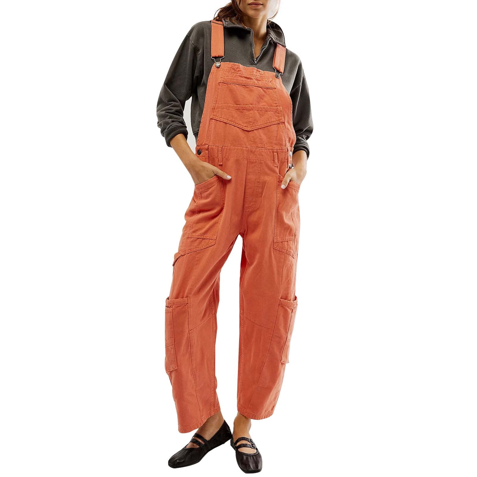 Orange denim overalls sale