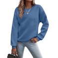 thumbnail image 2 of larppty Women's Long Sleeve Tops Casual Solid Cute Crewneck Basis Sweatshirts Pullover Fall Shirts (Blue, S), 2 of 6