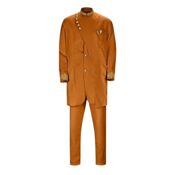 JIKNTTR Men 2 Piece Linen Outfit African Men Solid Color Personality Fashion Slim Fit Business Long Sleeve Shirt And Pants Casual Loose Pant Sets