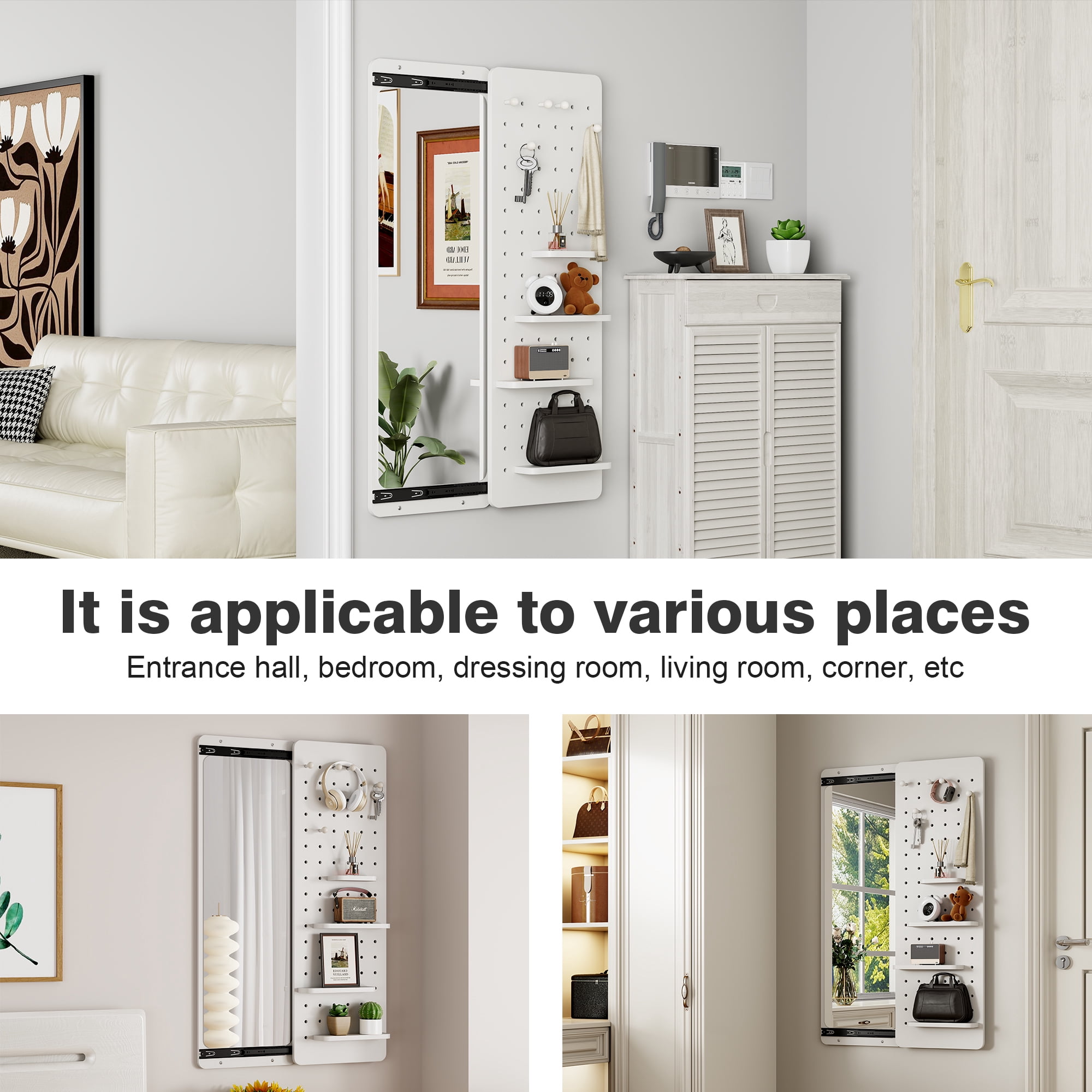 Leumius 47.6"x15.7" Full-Length Mirror, Multi-functional Design Panel Wall-Mounted Full-Length Mirror, Can be Pushed and Pulled for Bedroom Living Room Entrance White