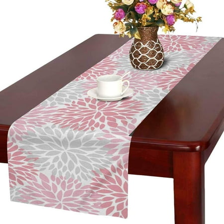 

MKHERT Dahlia Pinnata Flower Gray and Gradient Pink Table Runner Home Decor for Home Kitchen Dining Wedding Party 16x72 Inch