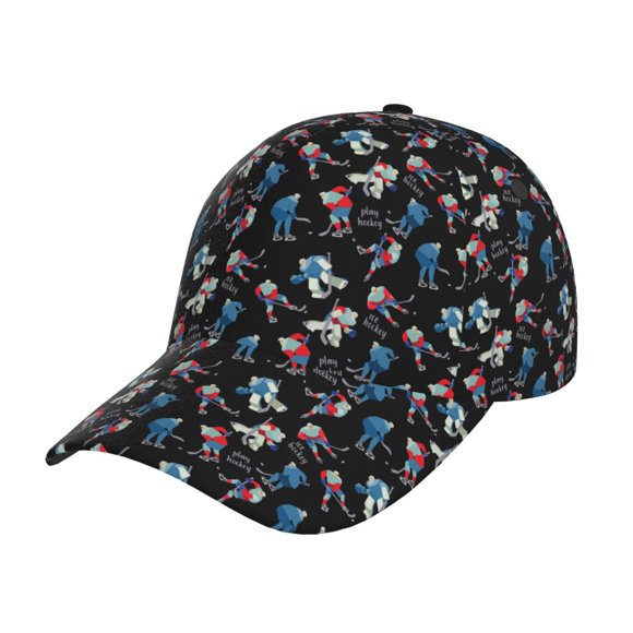 Saiise Play Hockey Print Adjustable Baseball Cap, Workout Hat for Men and Women, Classic Dad Hat and Snapback Style