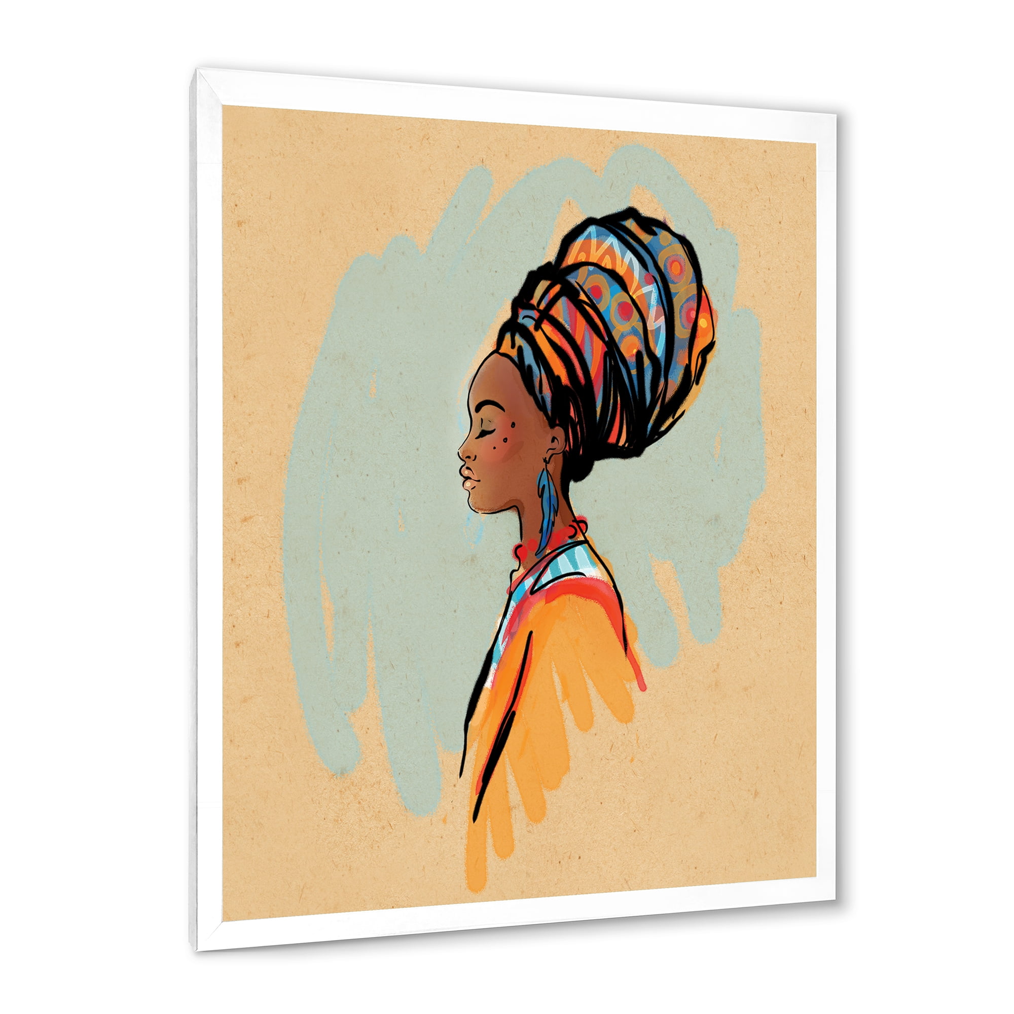 Designart 'Portrait of African American Woman With Turban II' Modern Framed Art Print