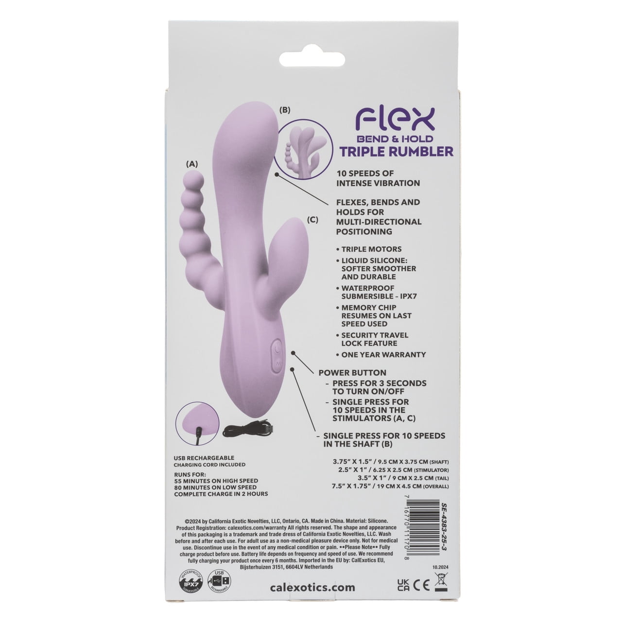 sex doll credit CalExotics Flex Bend & Hold Triple Rumbler Rechargeable Silicone Rabbit  Vibrator, Purple
