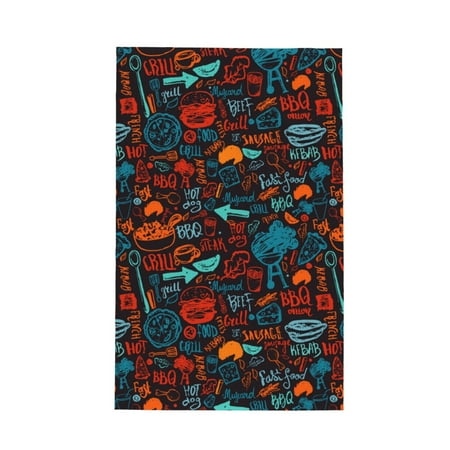 

Absorbent Kitchen Towels Doodle Barbeque Quick Drying Dish Towels for Kitchen Drying Soft Hand Towels with Lanyard for Kitchen Decor