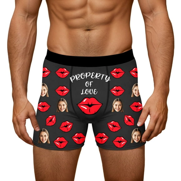 KHONTS Custom Boxers with Face Personalized Boxers for Gift of Men Boyfriend Husband Black XXL