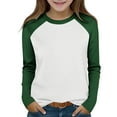 thumbnail image 2 of AUNVITO Boys & Girls Color Block Raglan Long Sleeve T-Shirt Casual Round Neck Top Relaxed Fit Modern Kids Apparel, 2 of 9
