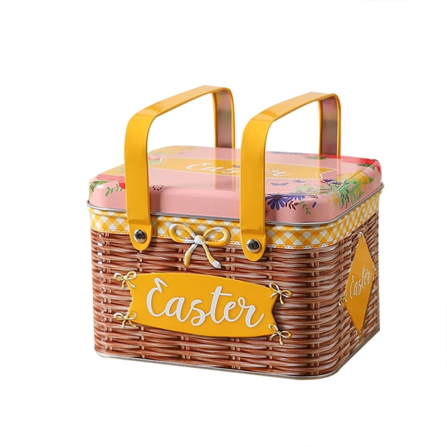Binwennn Easter Candy Jar Cookie Jar Elegant Metal Tinplate Empty Jars Cookie Candy Storage Containers Easter With Lids And Handle For Easter Decoration Holiday Part Kitchen for Storage Collapsible
