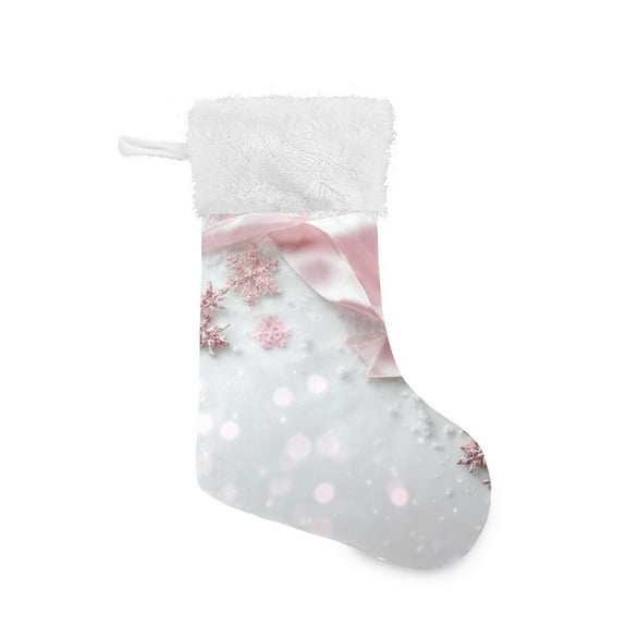 Snow Pink Silk Bows Christmas Christmas Stockings Large Capacity 18 inch Gift Bag with Hook Xmas Holiday Decor 1 Pack