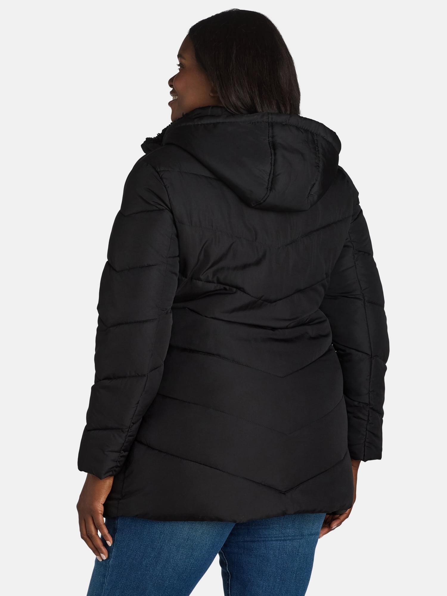 Big Chill Women's and Women's Plus Chevron Quilted Puffer Jacket with Hood, Sizes S-3X