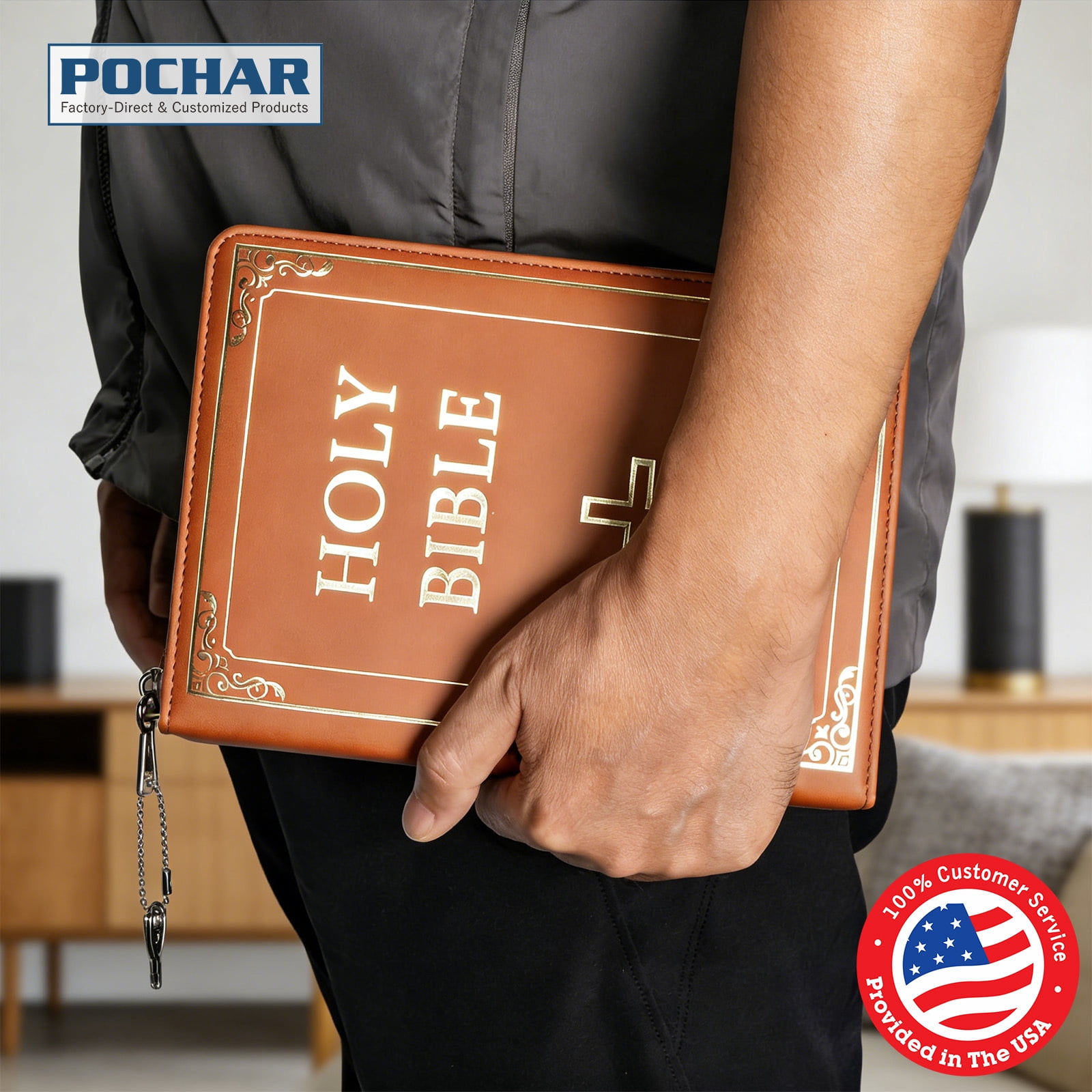 POCHAR Portable Gun Pouch, Holy Bible Leather Soft Pistol Case with Lockable Zipper