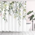 thumbnail image 1 of Juego de cortinas de ducha con hojas de acuarela en la parte superior de plantas florales para decoración de baño (71 x 71 pulgadas), 1 of 5