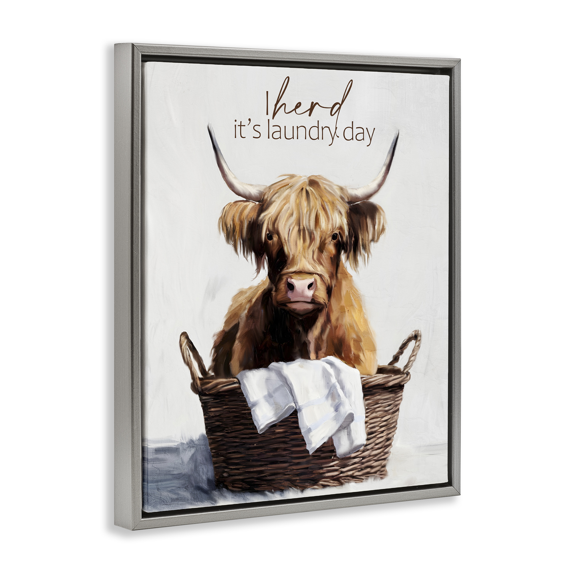 Herd It's Laundry Day Gray Framed Floater Canvas Wall Art, design by Kim Allen